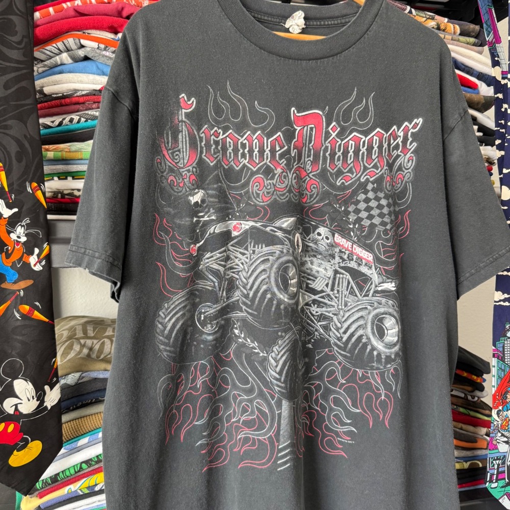 2000s Black Grave Digger Monster Jam Graphic T-Shirt XL Light Fading